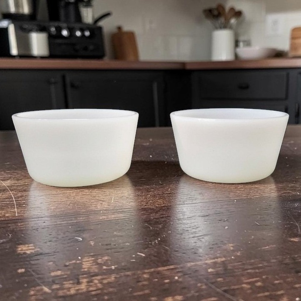 Glasbake Milk Glass Custard Ramekins, Set of 2, Dessert Cups, White Glassware